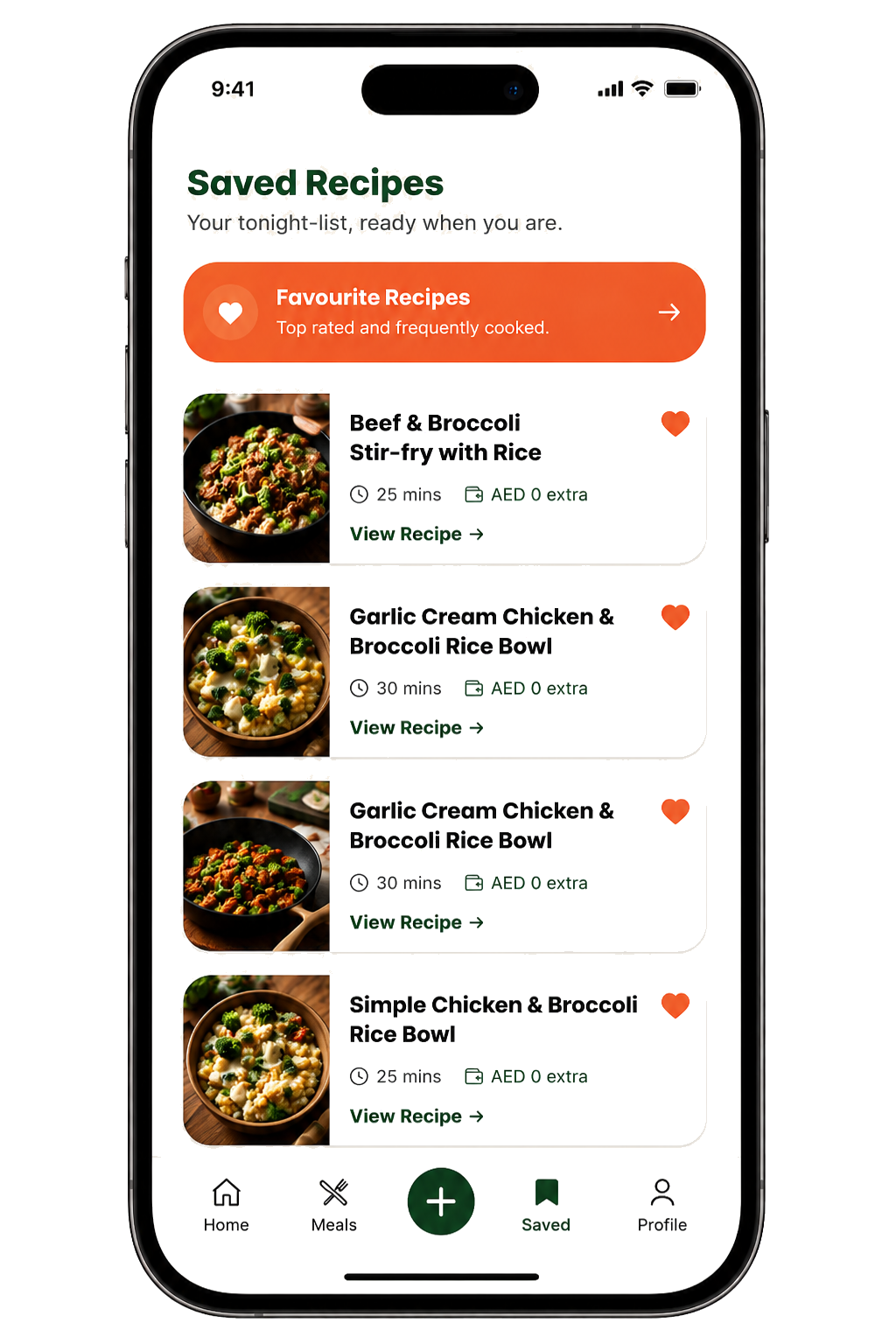Forked UP! saved recipes screen